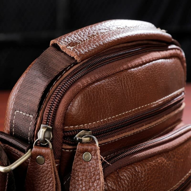 Men Genuine Leather Multi-pocket Vintage 6.3 Inch Phone Bag Crossbody Bags Shoulder Handbag