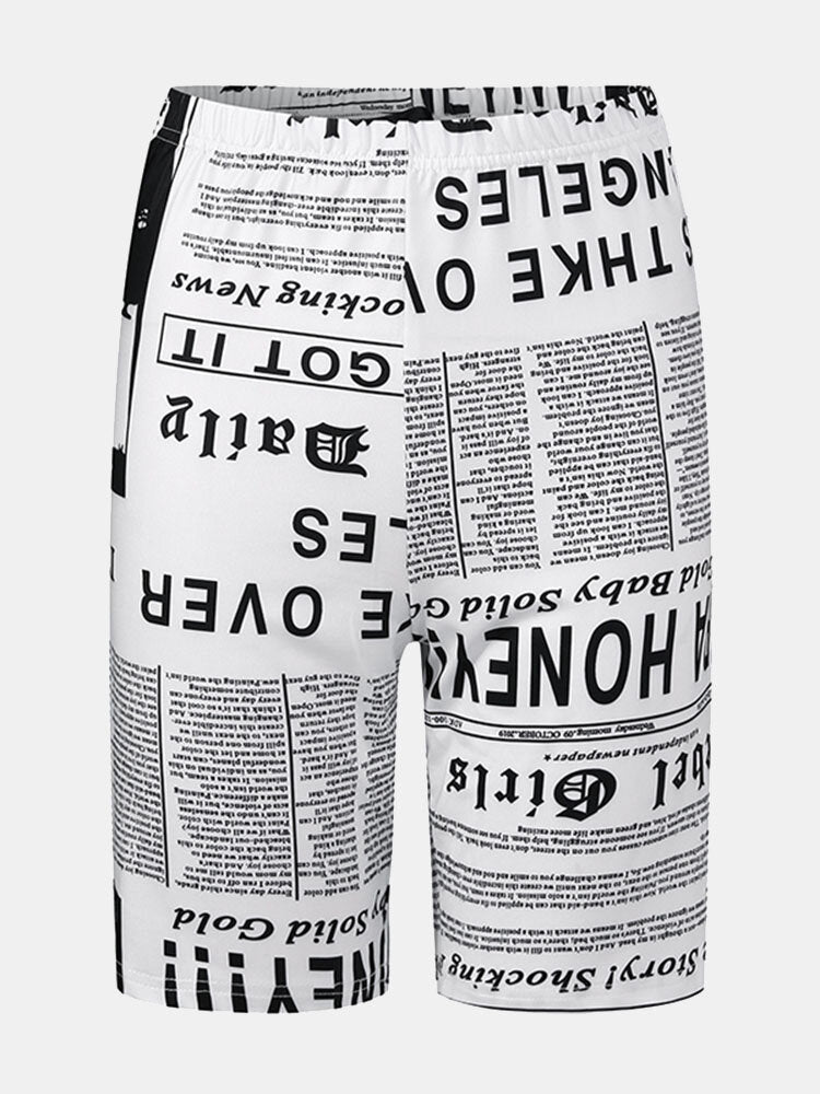 Casual Newspaper Print High Waist Shorts Sport Leggings For Women