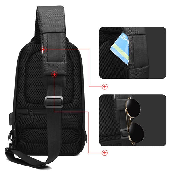 Large Capacity Waterproof Business USB Charging Port Sling Bag Chest Crossbody For Men