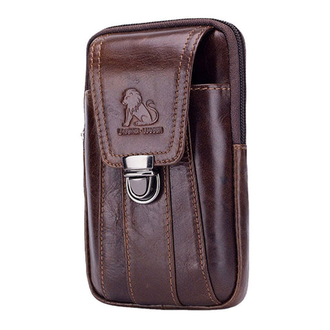Men Genuine Leather Large Capacity Waterproof Vintage 4.7 Inch Phone Bag Waist