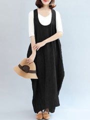 Women Strap Sleeveless Solid Color Casual Loose Maxi Dress