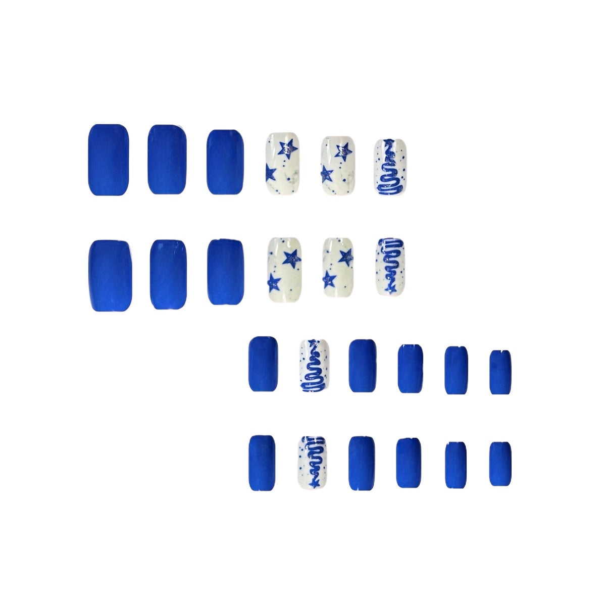 24pcs Blue Christmas Tree Press On Nails, Short Square Shape, Full Cover Fake Nails for Women