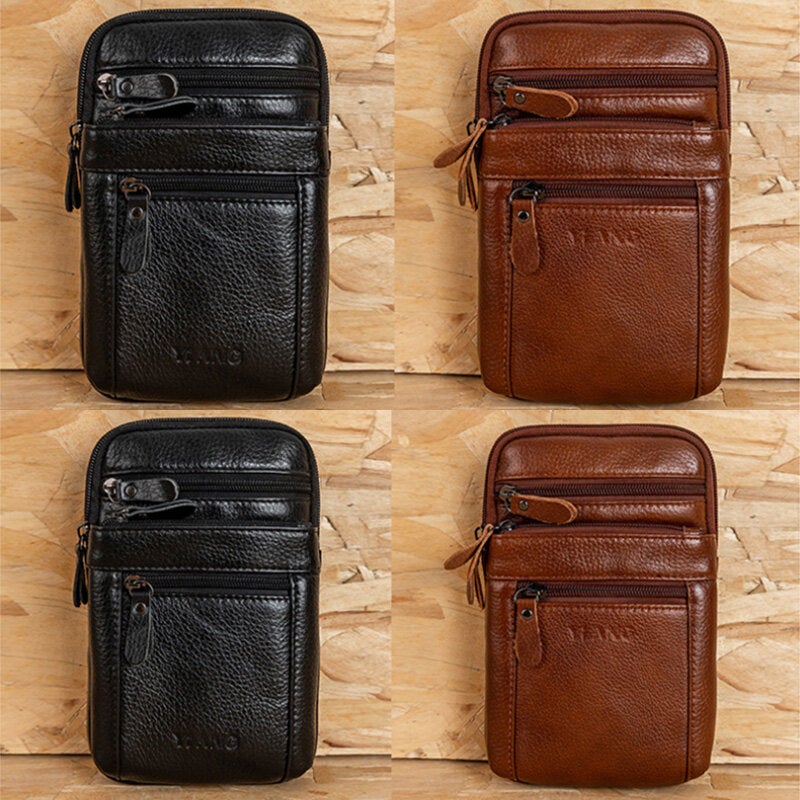 Genuine Leather Waist Bag Multi-pocket Belt Phone Shoulder For Men