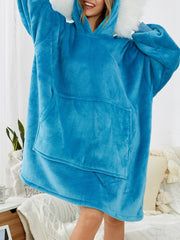 Women's Oversized Flannel Fleece Blanket Hoodie with Kangaroo Pocket