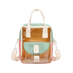 Women Transparent Patchwork Waterproof Backpack School Bag