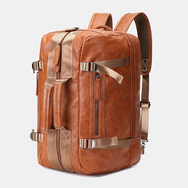 Men Multi-purpose PU Leather Backpack 15.6 Inch Large Capacity Multi-pocket Laptop Bag Handbag Crossbody Bags