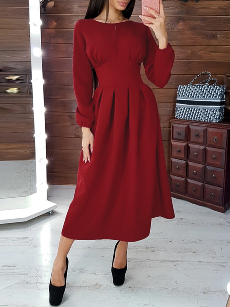 Women Puff Sleeve Party Elegant Calf Length Casual Midi Dresses