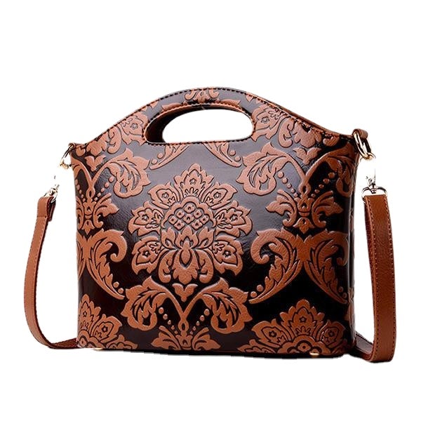 Women Vintage Embossed Ethnic Style Handbag Retro Shoulder Bag Large Capacity