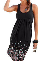 Fashion Women's Ruched Print U Neck Outdoor Daily Sleeveless Casual Tank Dress