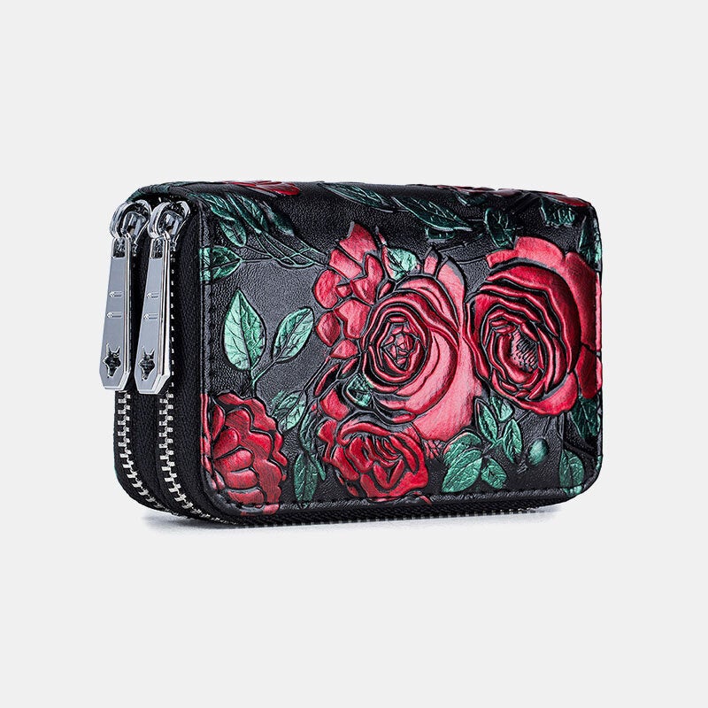 women 10 card slots rfid genuine leather short zipper coin purse wallet
