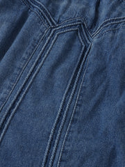 Women Distressed Solid Color Elastic Waist Loose Denim Skirt With Pocket