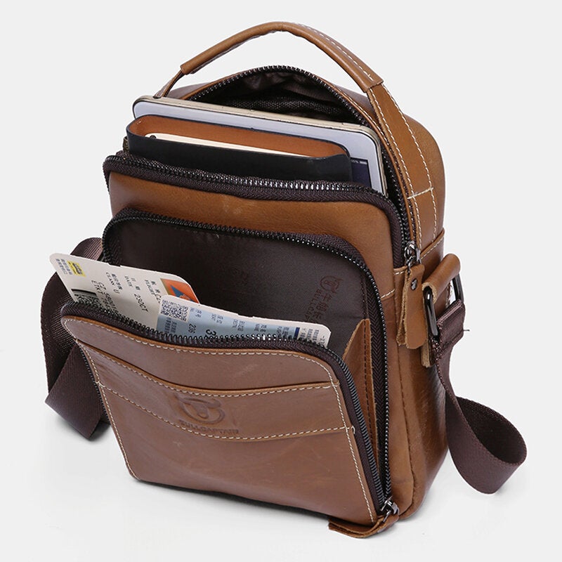 Men Genuine Leather Multi-pocket Casual Crossbody Bag Shoulder