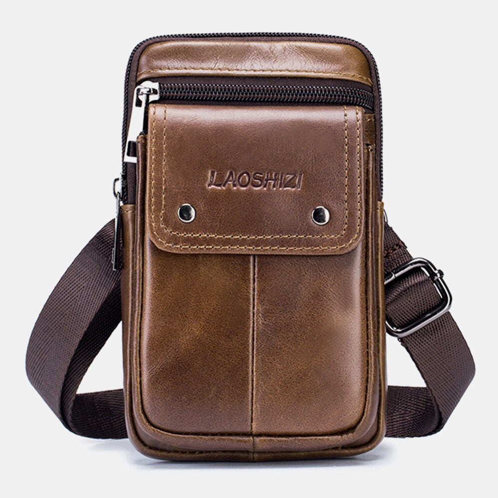 Men Genuine Leather Large Capacity Anti-theft Vintage 5.5 Inch Phone Bag Waist Crossbody Shoulder