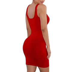 Sexy Ladies' Solid Color Knee Length Club Dress With Long Sleeve Or Sleeveless Type