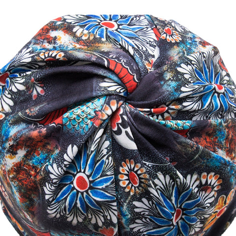 Women Dual-use Breathable Baotou Hat Cotton Overlay Colored Floral Printed Casual Elastic Scarf Beanie Hat