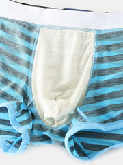 Mens Striped Ice Silk Translucent Breathable Thin Elastic Mid Waist Boxers