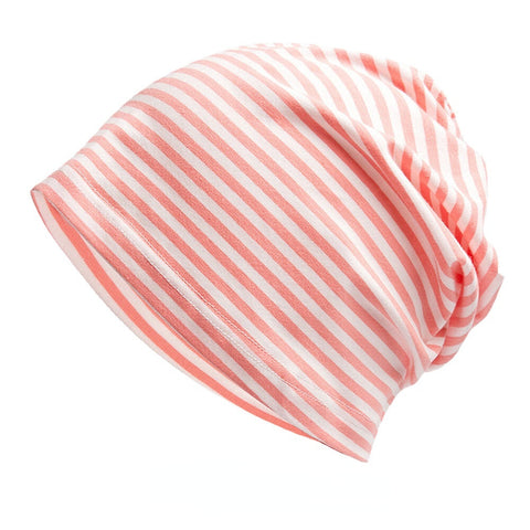 Women Cotton Striped Thin Baotou Hat Fashion Casual Soft Skin-friendly Elastic Beanie Hat