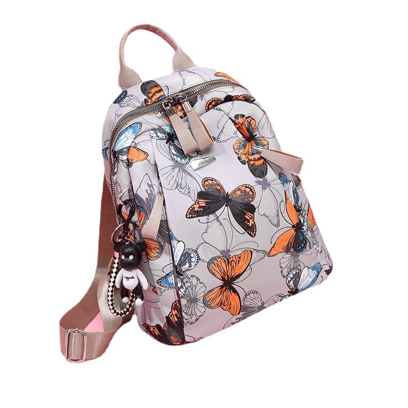 women oxford butterfly feather pattern large capacity headset hole waterproof anti theft backpack