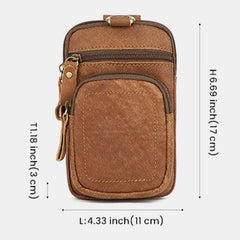 Men Genuine Leather Multi-pocket Belt Bag Retro 6.5 Inch Phone Waist With Hook