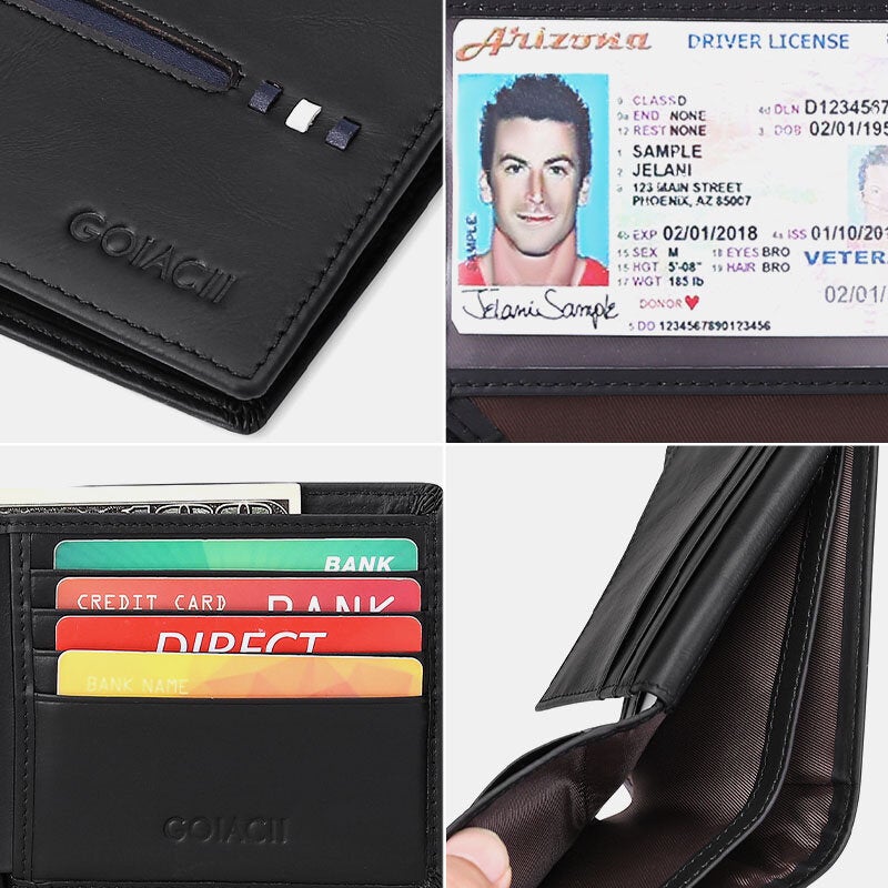 Men Horizontal Bifold RFID Blocking Card Case Retro Short Multi-card Slot Card Holder Coin Purse Money Clip Driver's License Wallet