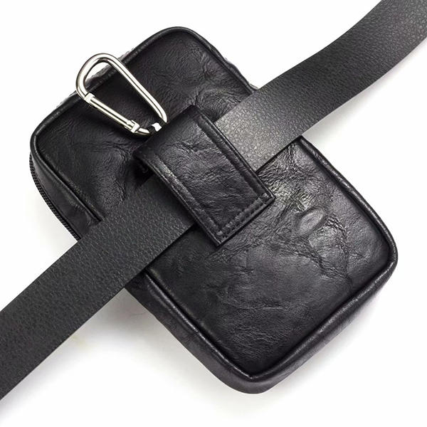 Men Genuine Leather Double Zipper Waist Bag Crossbody