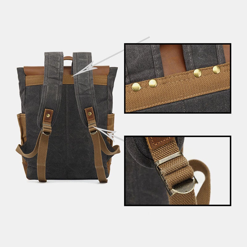 Men Retro Vintage Canvas Leather Backpack Sports Climbing Bag Travel Anti-theft Backpack