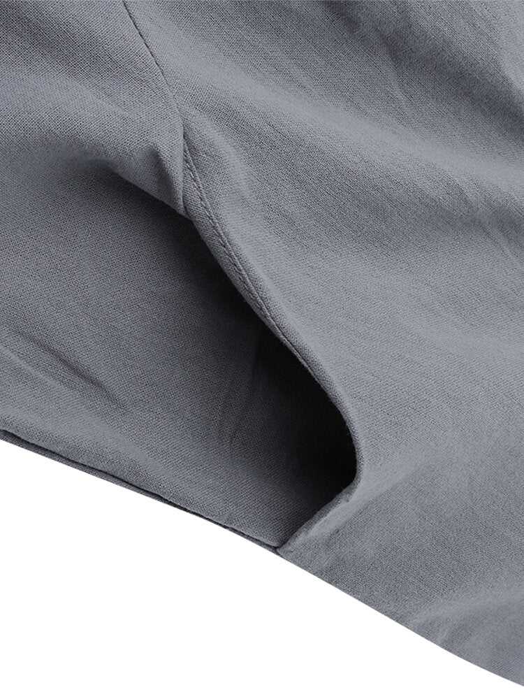 Solid Color Button Sleeveless Overalls Side Pocket Jumpsuit For Women