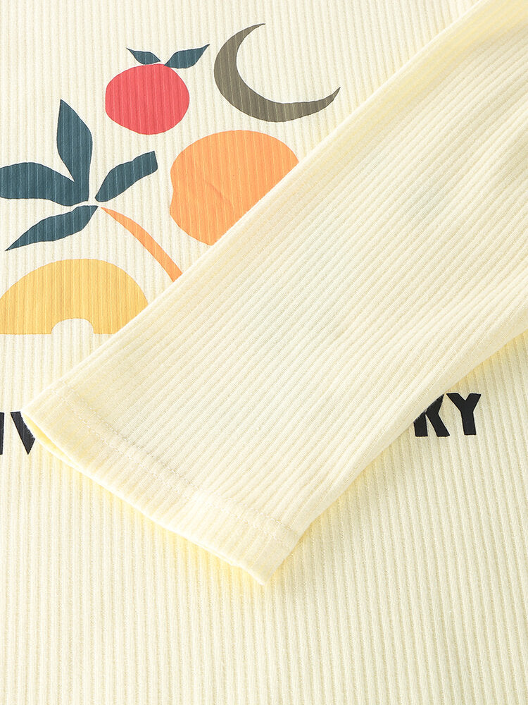 Women's Graphic Letter Print Ribbed Pullover Pajama Set with Elastic Waist and Pockets