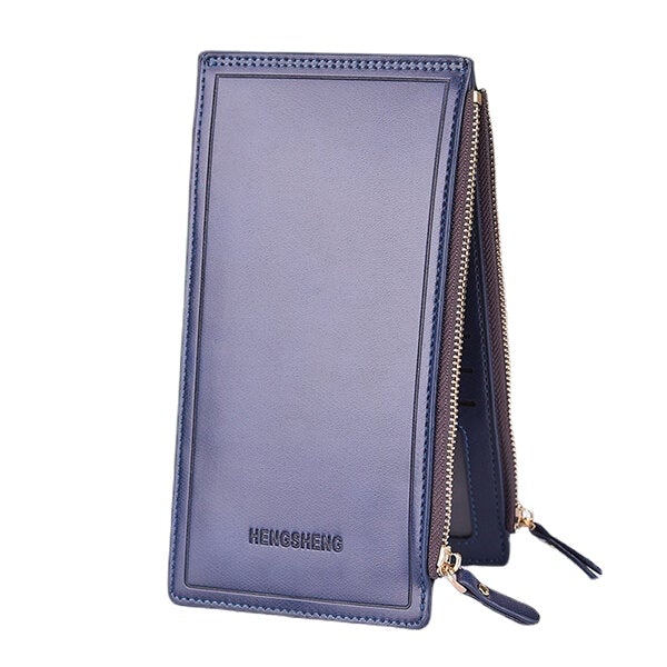 Women Faux Leather Leisure Double Zipper Long Wallet Multi-slots Card Holder Purse