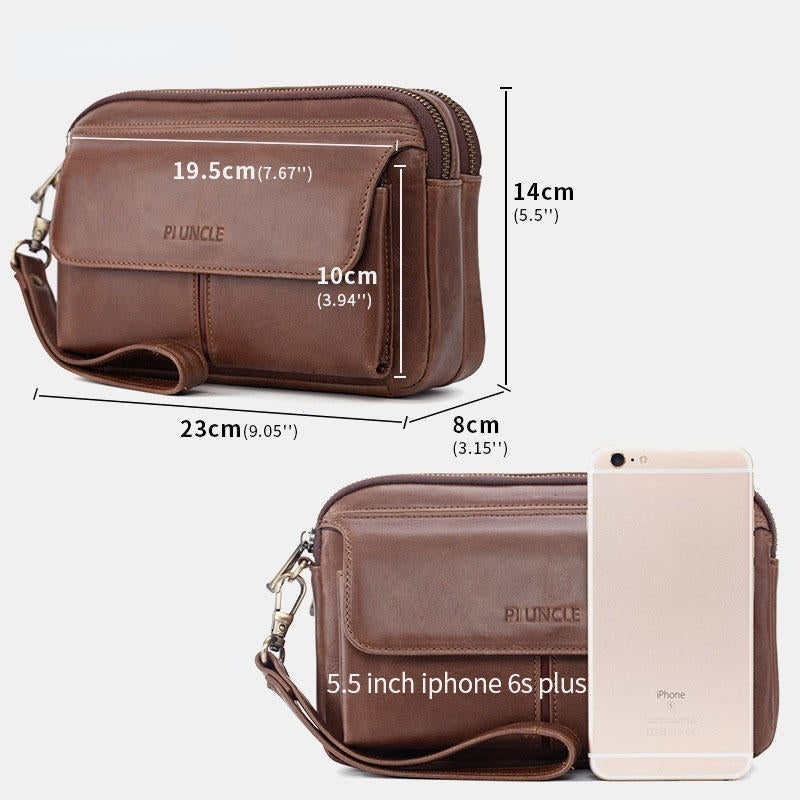 Men Vintage Genuine Leather Large Capacity Crossbody Bag Clutches