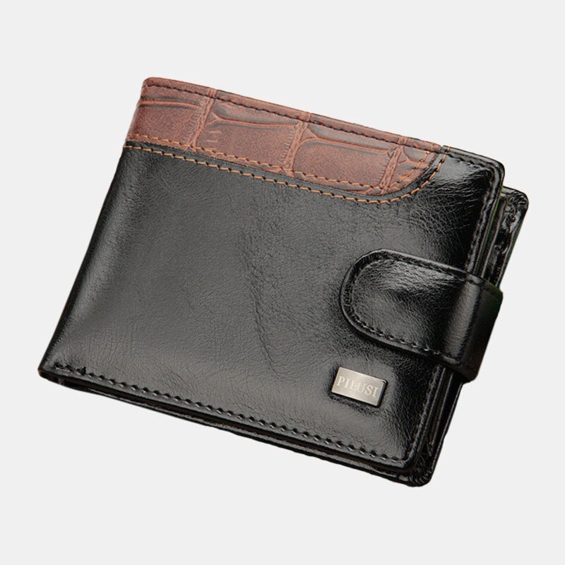 Men Faux Leather Contrast Color Retro Business Fashion Card Holder Wallet