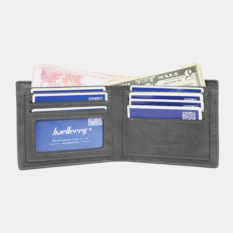 Men PU Leather Multi-card Slot Casual Thin Money Clip Card Holder Wallet