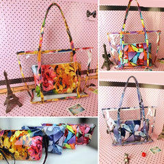 Women Clear Transparent Flowers Beach Shopping Bag Shoulder Handbag Tote Purse