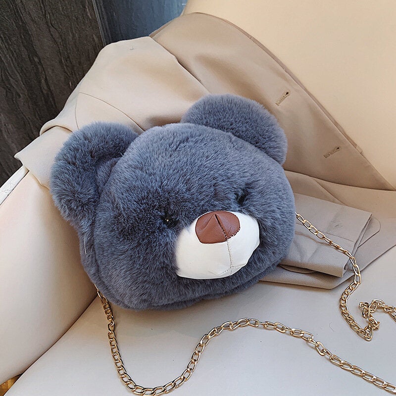 Women Cute Plush Bear Chains Shoulder Bag Crossbody Bag