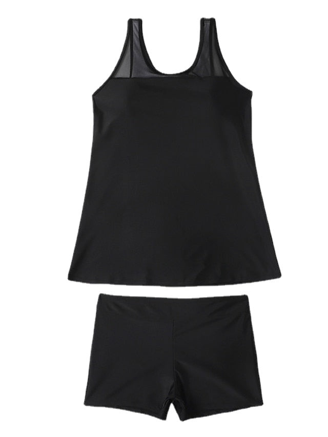 Women's Swimwear Tankini 2 Piece Normal Swimsuit Open Back Printing Floral Pure Color Black Blue Royal Blue Navy Blue Vest Scoop Neck Bathing Suits Sports Vacation Fashion / Modern / New