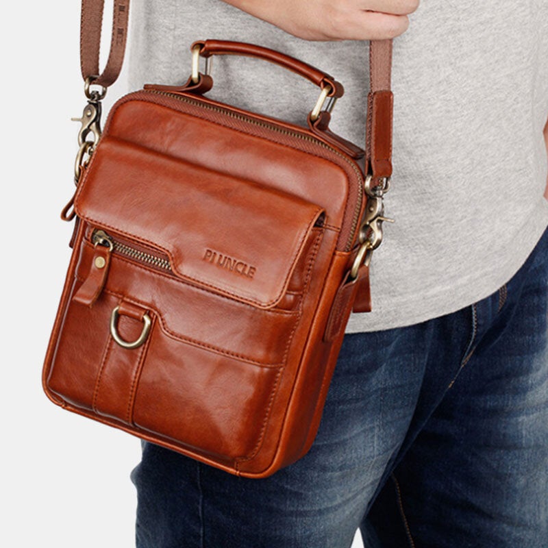 Men Genuine Leather Large Capacity Messenger Bag Crossbody Shoulder Handbag