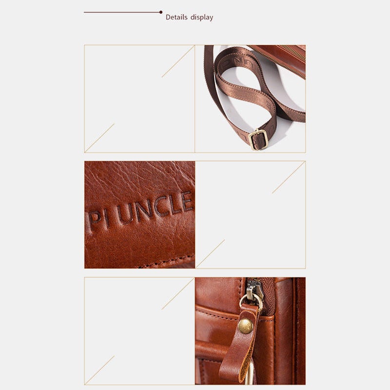 Men Genuine Leather Large Capacity Crossbody Bag Business For Outdoor