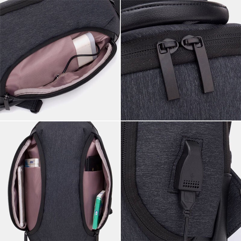 Men Casual Wild Large Capacity USB Charging Chest Bag Waterproof Back Anti-theft Zipper Pocket Shoulder Crossbody