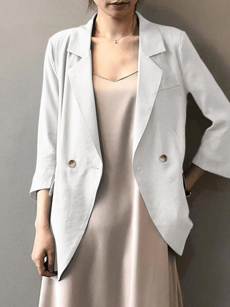 Women Solid Color with Shoulder Pad Design Button Cuff Casual Business Thin Suit