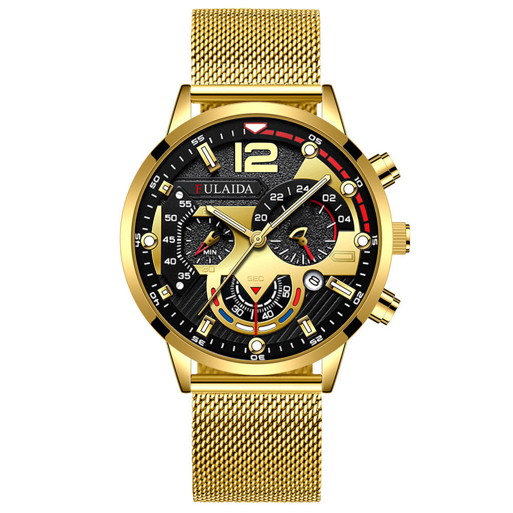 7 Colors Stainless Steel Business Casual Mesh Strap Luminous Hand Calendar Quartz Watch