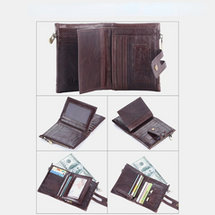 Men Retro Genuine Leather RFID Blocking Wallet 15 Card Slots Zipper Wallet