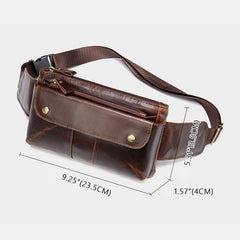 Men Genuine Leather Multi-pocket Chest Bag Waist Vintage 6.5 Inch Phone Anti-Theft Sling Crossbody Shoulder