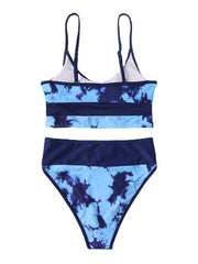 Women Tie-Dye Patchwork High Waist Bikinis Swimsuit