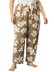 Plus Size Women Floral Print Elastic Waist Knot Home Casual Pajamas Pants