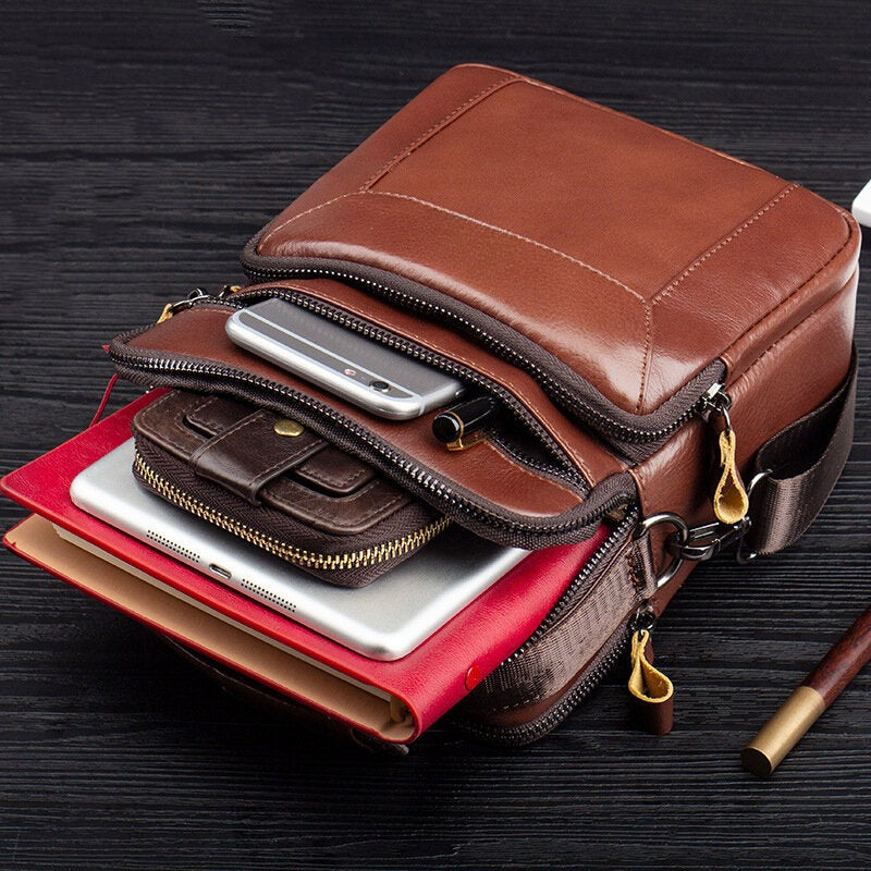 Men's Genuine Leather Multi-pocket Crossbody Sling Bag