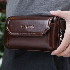 Men Vintage Genuine Leather 6.5 inch Phone Bag Waist Belt