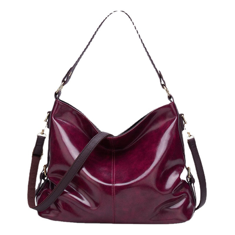 Women Faux Leather Retro Fashion Large Wax Leather Capacity Handbag Shoulder Bag Tote