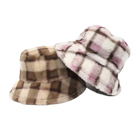 Unisex Lamb Hair Contrast Color Warm Casual Couple Hat Bucket Hat