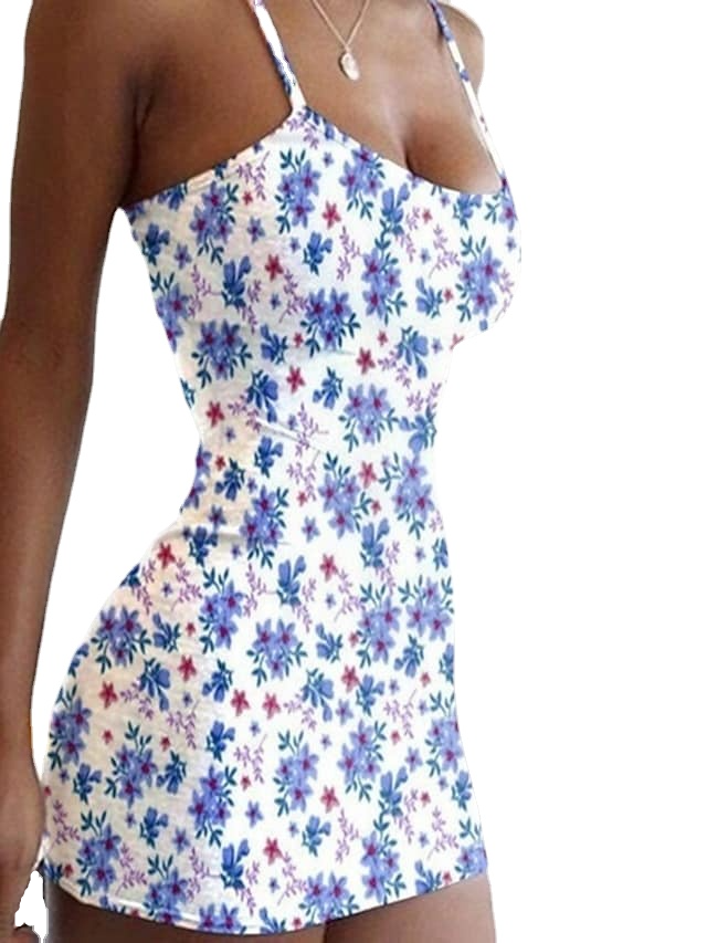 Women's Sleeveless Floral Print Strapless Sexy Slim Sheath Dress
