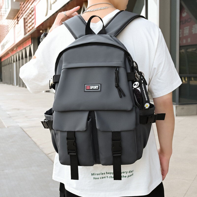 Men Portable Multi-pocket Waterproof Backpack Casual 15.6 Inch Laptop Bag Wearable Shoulder Bag With Shoe Pendant